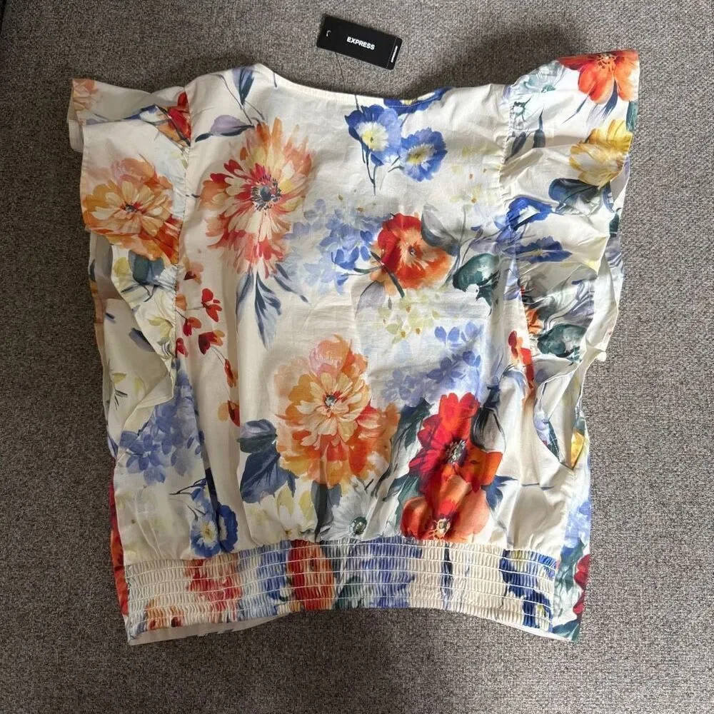 Express Floral Ruffle Sleeve Top Small - Picture 4 of 6